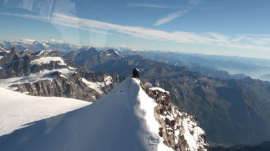 Capanna Margherita from helicopter approach during equipment transportation