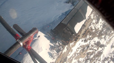 Capanna Margherita from helicopter approach during equipment transportation