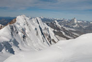 View from the hut northwards  with Liskamm on the left and Matterhorn on the right